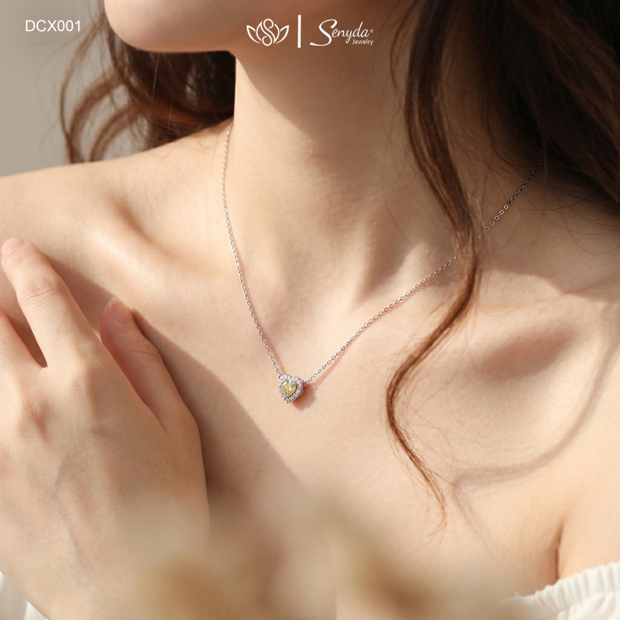 DCX001 Dây chuyền kim cương Senyda liền mặt halo tim