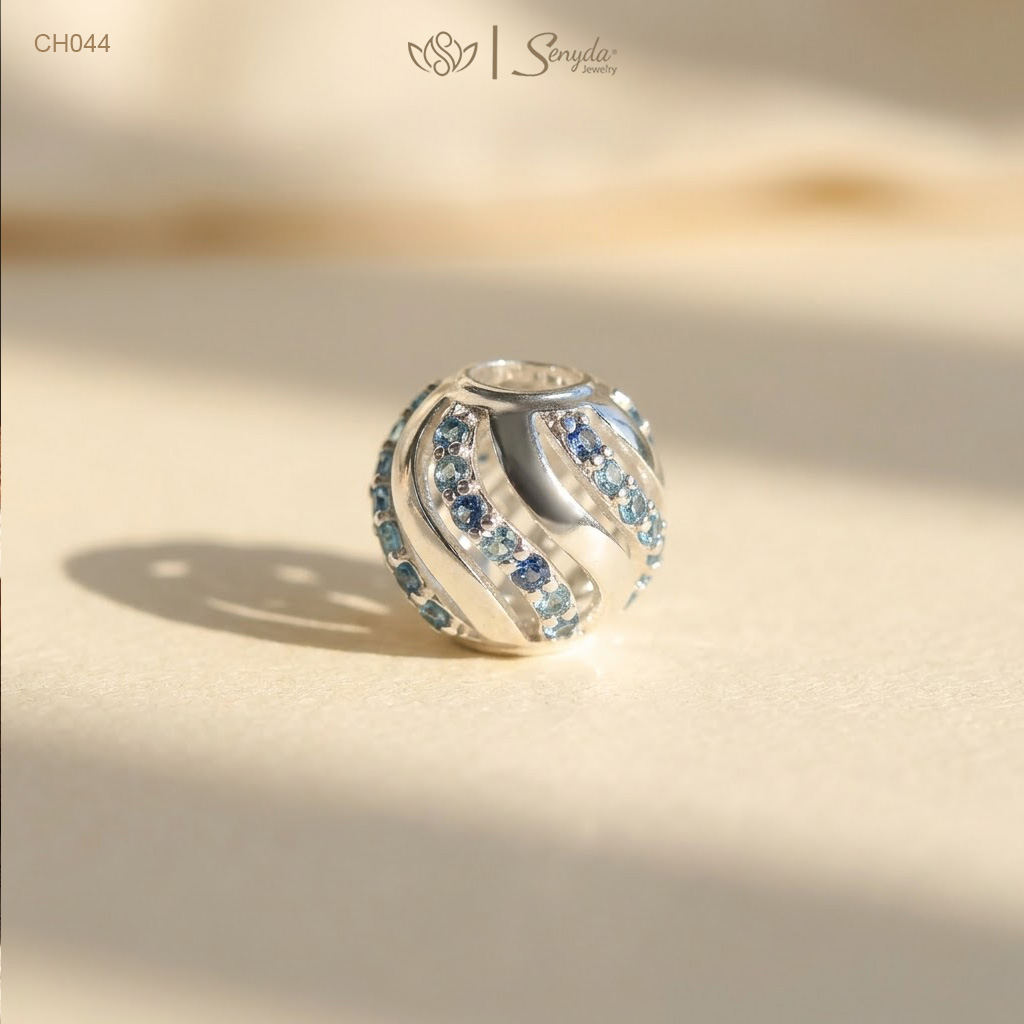 Charm Bạc Senyda châu trơn đá xanh