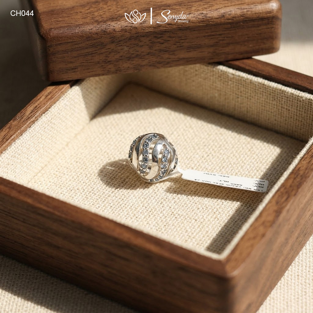 Charm Bạc Senyda châu trơn đá xanh