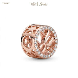 Charm Bạc Senyda trụ hoa văn viền đá xi hồng