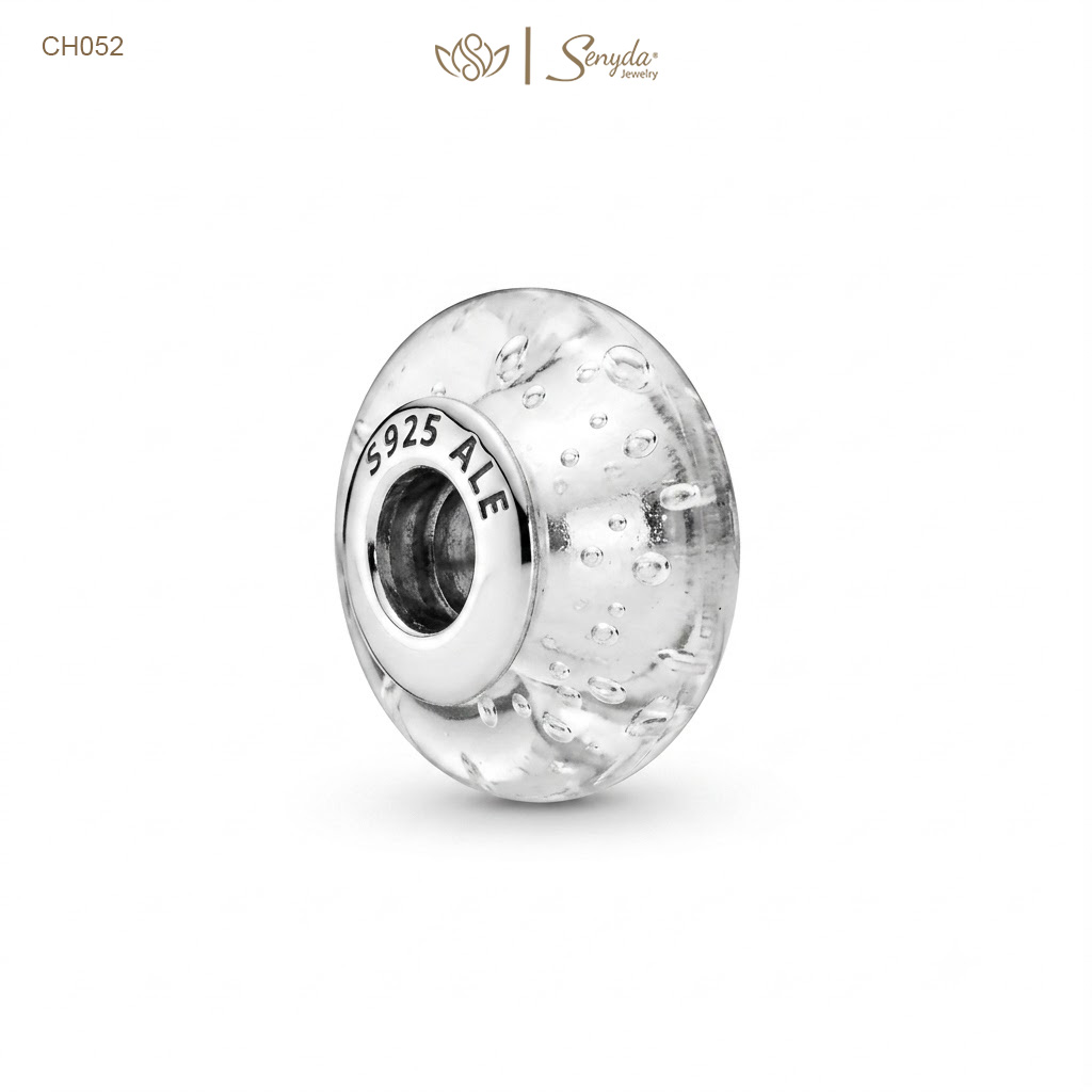 Charm Bạc thủy tinh Murano giọt mưa nụ đá xỏ