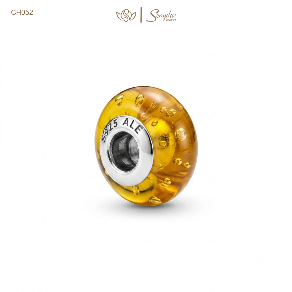 Charm Bạc thủy tinh Murano giọt mưa nụ đá xỏ