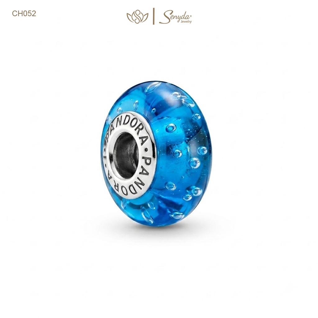 Charm Bạc thủy tinh Murano giọt mưa nụ đá xỏ