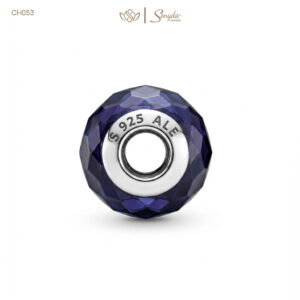 Charm Bạc thủy tinh Murano kim tuyến xanh dương xỏ