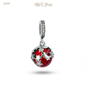 Charm Bạc thủy tinh Murano tròn ốp ngôi sao treo