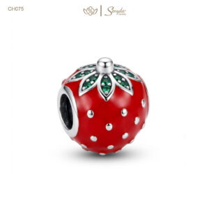 Charm Bạc dâu tây cuốn đá xỏ