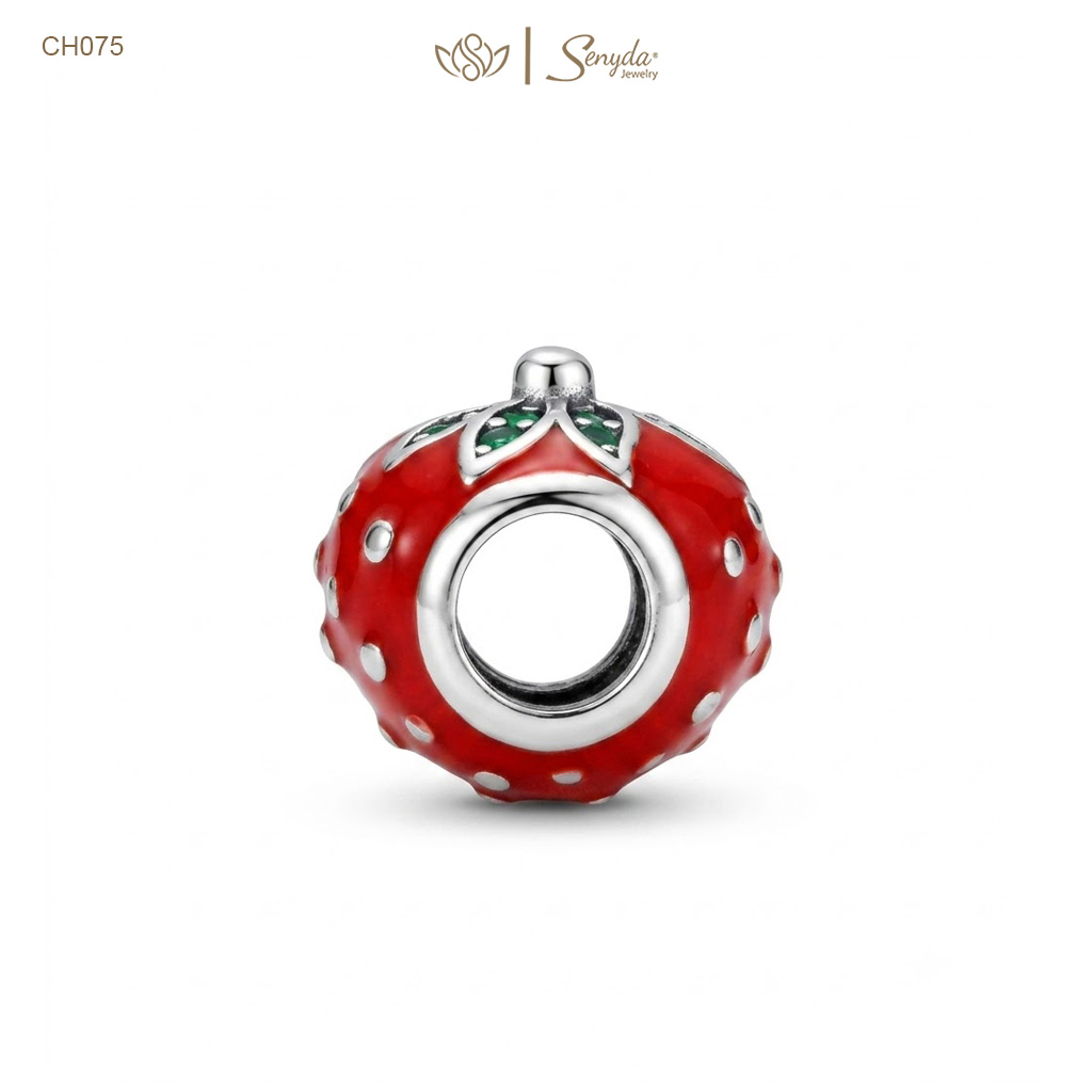 Charm Bạc dâu tây cuốn đá xỏ