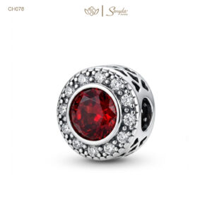 Charm Bạc pha lê giác đỏ viền tròn đá nhỏ xỏ