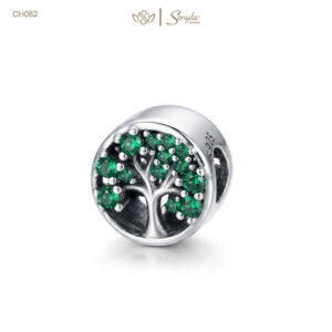 Charm Bạc Senyda cây đời đá xanh lá xỏ