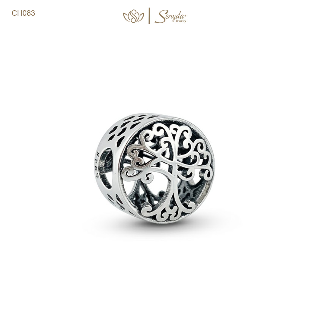 Charm Bạc Senyda cây đời hoa văn trơn xỏ