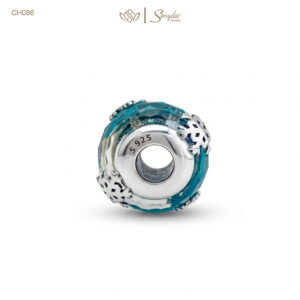 Charm Bạc Senyda thủy tinh Murano xanh dương ốp hoa tuyết xỏ