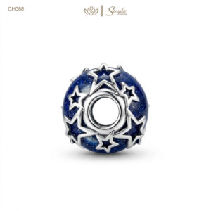 Charm Bạc Senyda thủy tinh Murano tím ốp sao rỗng xỏ