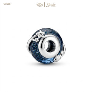 Charm Bạc Senyda thủy tinh Murano xanh dương đậm ốp sao băng xỏ