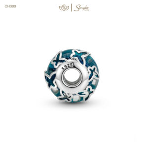 Charm Bạc Senyda thủy tinh Murano xanh dương ốp bướm rỗng xỏ