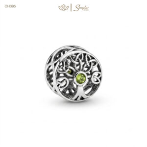 Charm Bạc Senyda cây đời lá trơn nụ đá màu vàng xỏ
