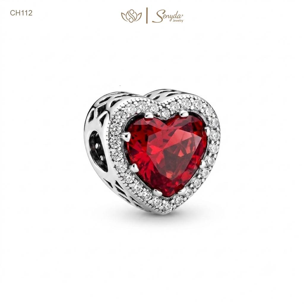 Charm Bạc Senyda Trái Tim Pha Lê Giác Viền Đá Xỏ
