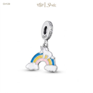 Charm Bạc Senyda cầu vòng màu Unicorn treo