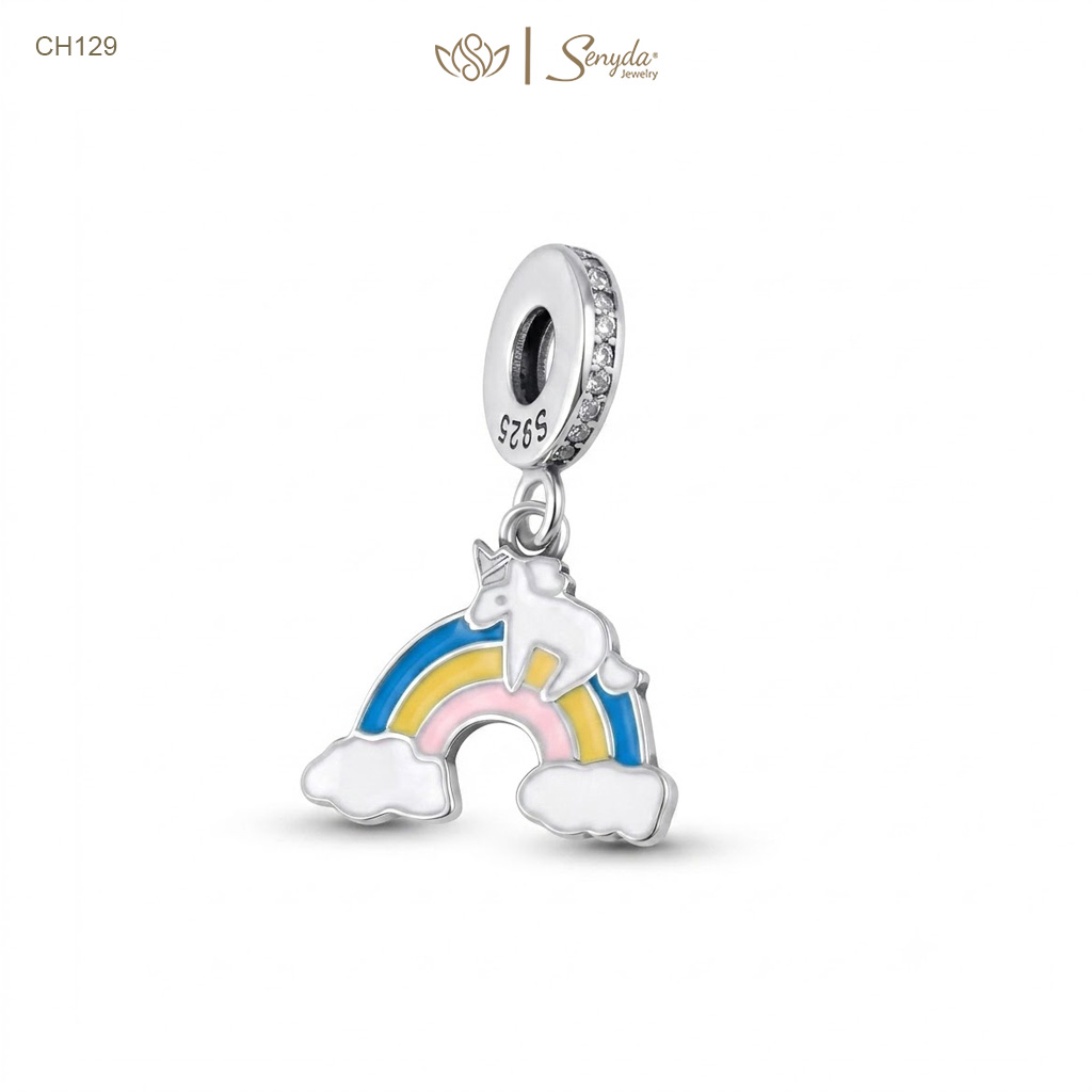 Charm Bạc Senyda cầu vòng màu Unicorn treo