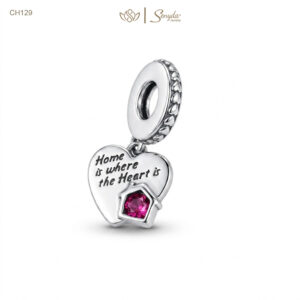 Charm Bạc Senyda trái tim chữ ngôi nhà đá hồng treo
