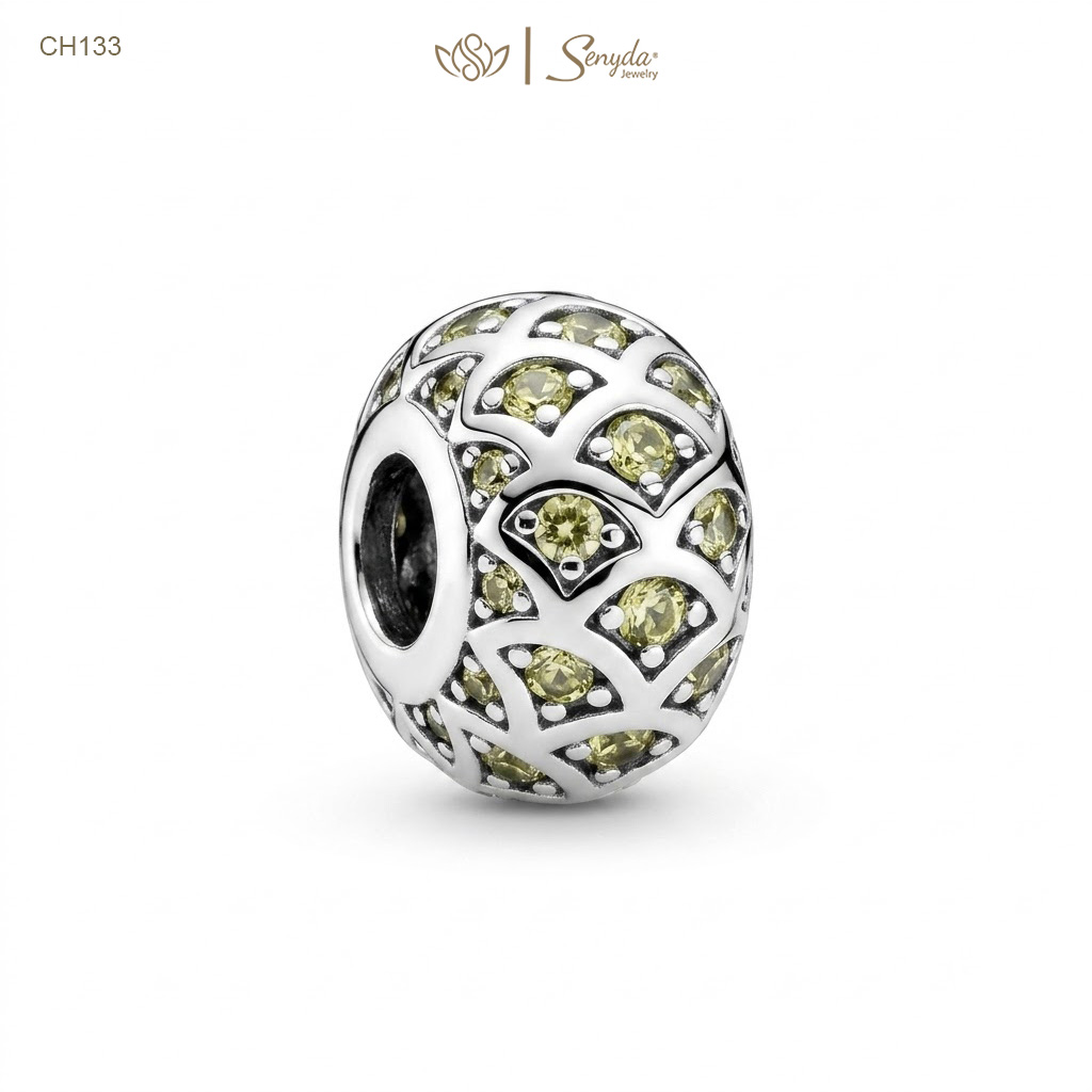 Charm Bạc Senyda bấm vảy cá đá vàng xỏ