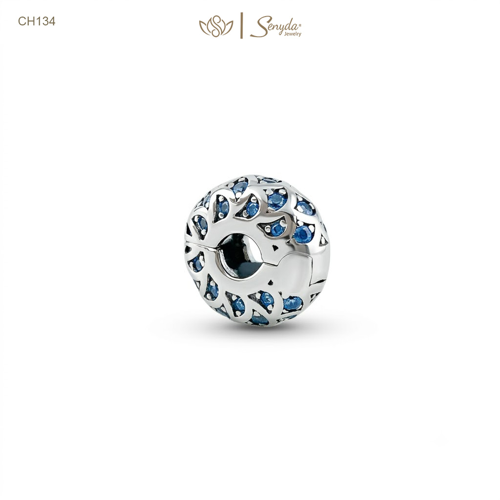 Charm Bạc Senyda bấm vảy cá đá xanh dương xỏ