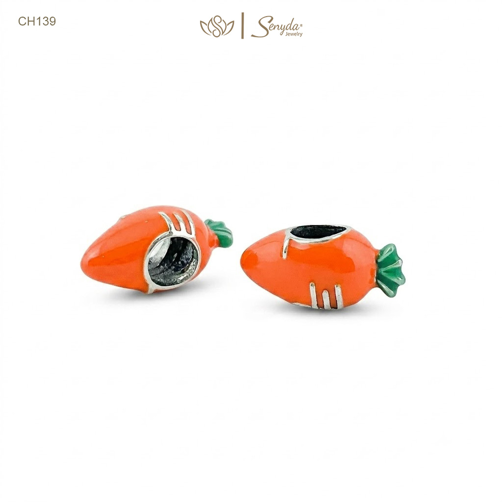 Charm Bạc Senyda carot màu cam xỏ