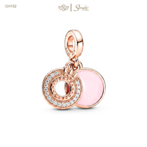 Charm Bạc Senyda chữ O vương miện đá thẻ tròn màu hồng xi vàng hồng treo