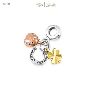 Charm Bạc Senyda cỏ 4 lá móng ngựa bọ treo