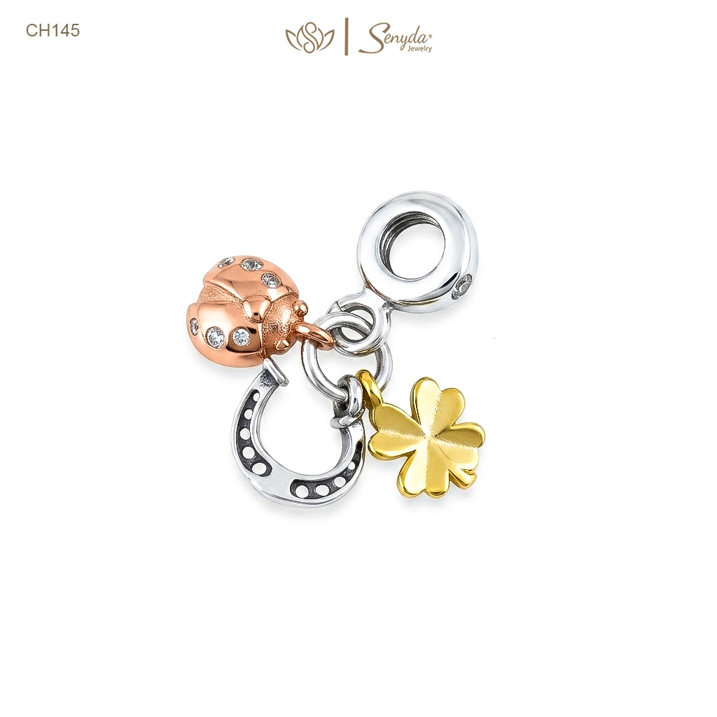 Charm Bạc Senyda cỏ 4 lá móng ngựa bọ treo