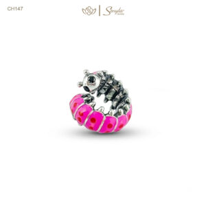 Charm Bạc Senyda con sâu màu hồng quấn xỏ