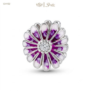 Charm Bạc Senyda hoa cúc cánh tím nụ đá xi vàng hồng xỏ
