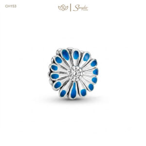 Charm Bạc Senyda hoa cúc cánh xanh dương nụ đá xỏ