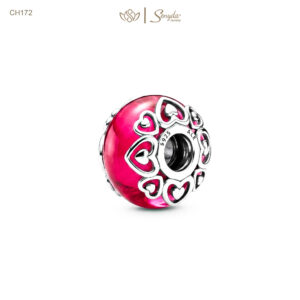 Charm Bạc Senyda thủy tinh Murano hồng ốp tim xỏ