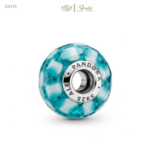 Charm Bạc Senyda thủy tinh Murano vảy cá xanh lá xỏ