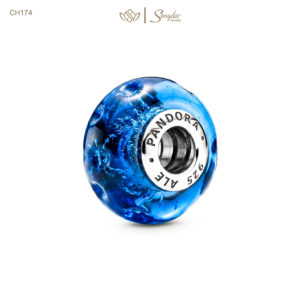 Charm Bạc Senyda thủy tinh Murano xanh dương lỗ xỏ