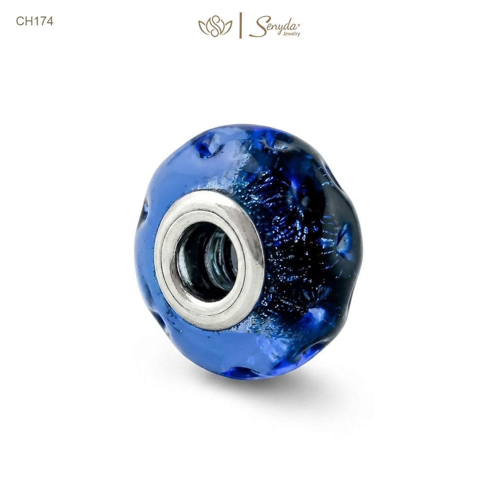Charm Bạc Senyda thủy tinh Murano xanh dương lỗ xỏ