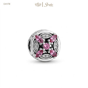 Charm Bạc Senyda tròn chữ X điểm xuyết viên đá dưa hồng