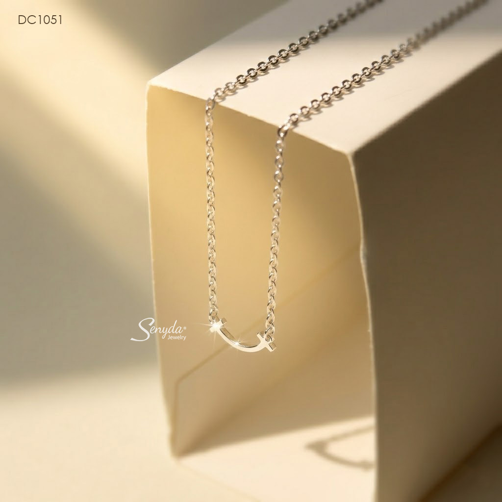 DC1051 Dây chuyền bạc Ý Senyda chữ I ngang cong
