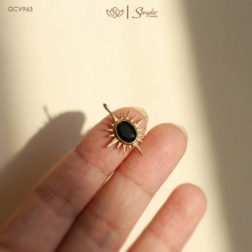 GCV963 Mặt dây chuyền vàng Senyda mặt trời nụ đá oval 6x8mm