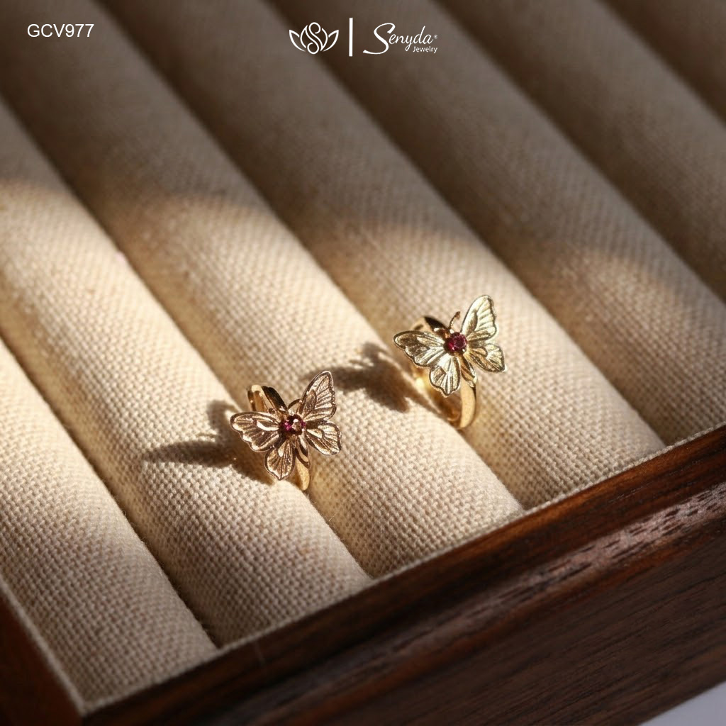 GCV977 Bông tai vàng Senyda khoen bướm nụ đá