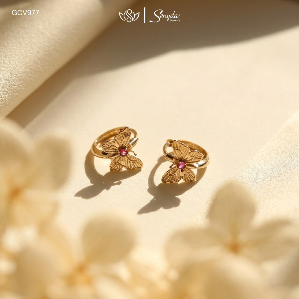 GCV977 Bông tai vàng Senyda khoen bướm nụ đá