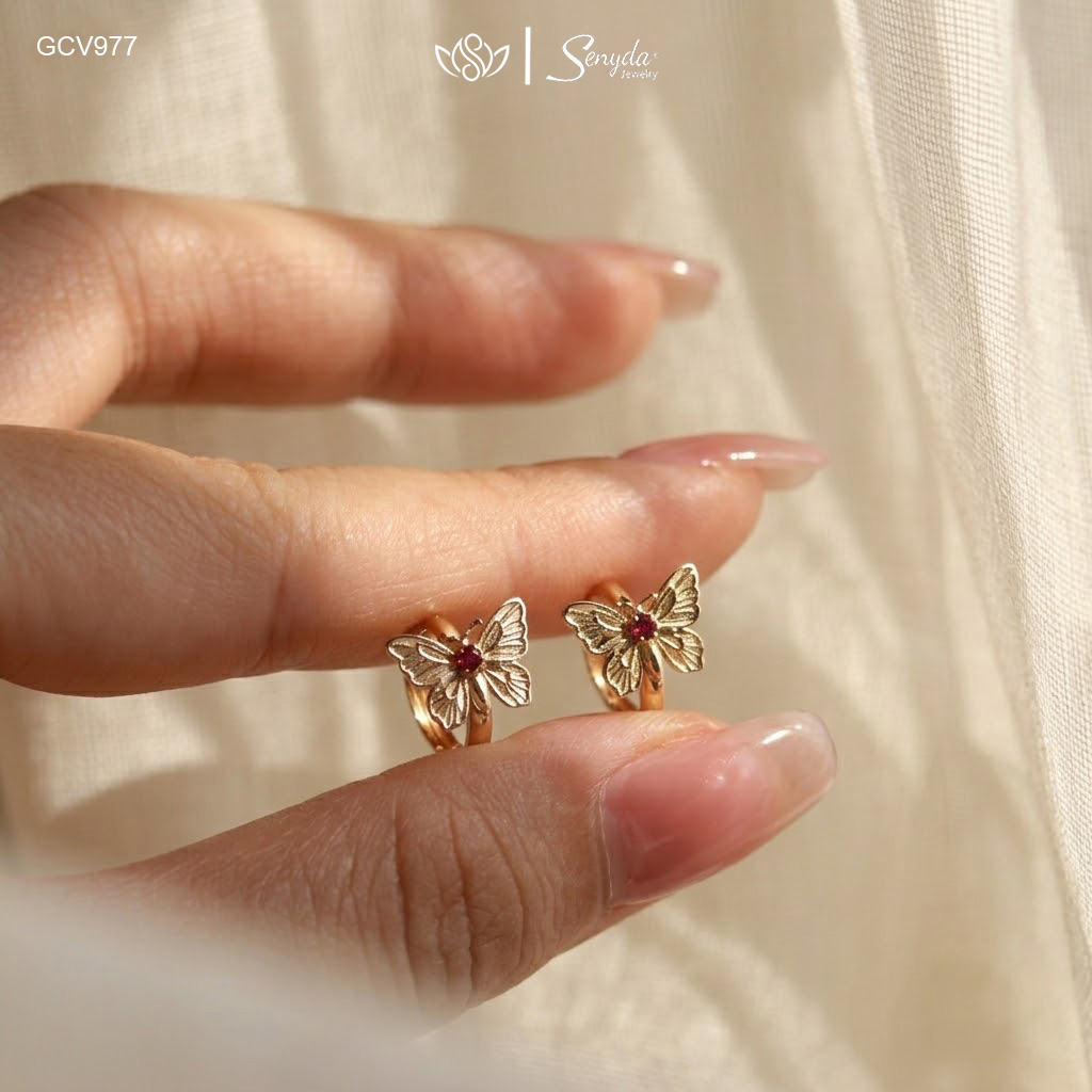 GCV977 Bông tai vàng Senyda khoen bướm nụ đá