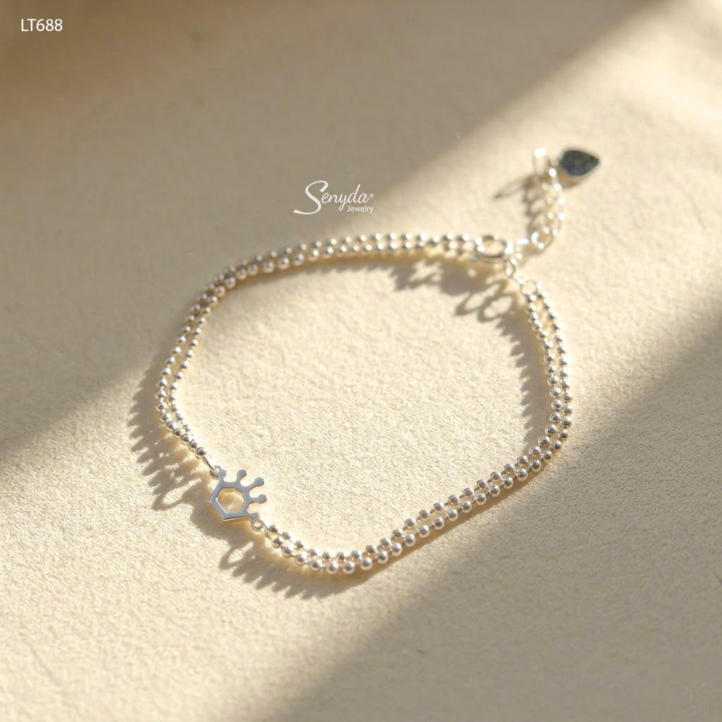 LT688 Lắc tay bạc Ý Senyda bi kép mặt vương miện