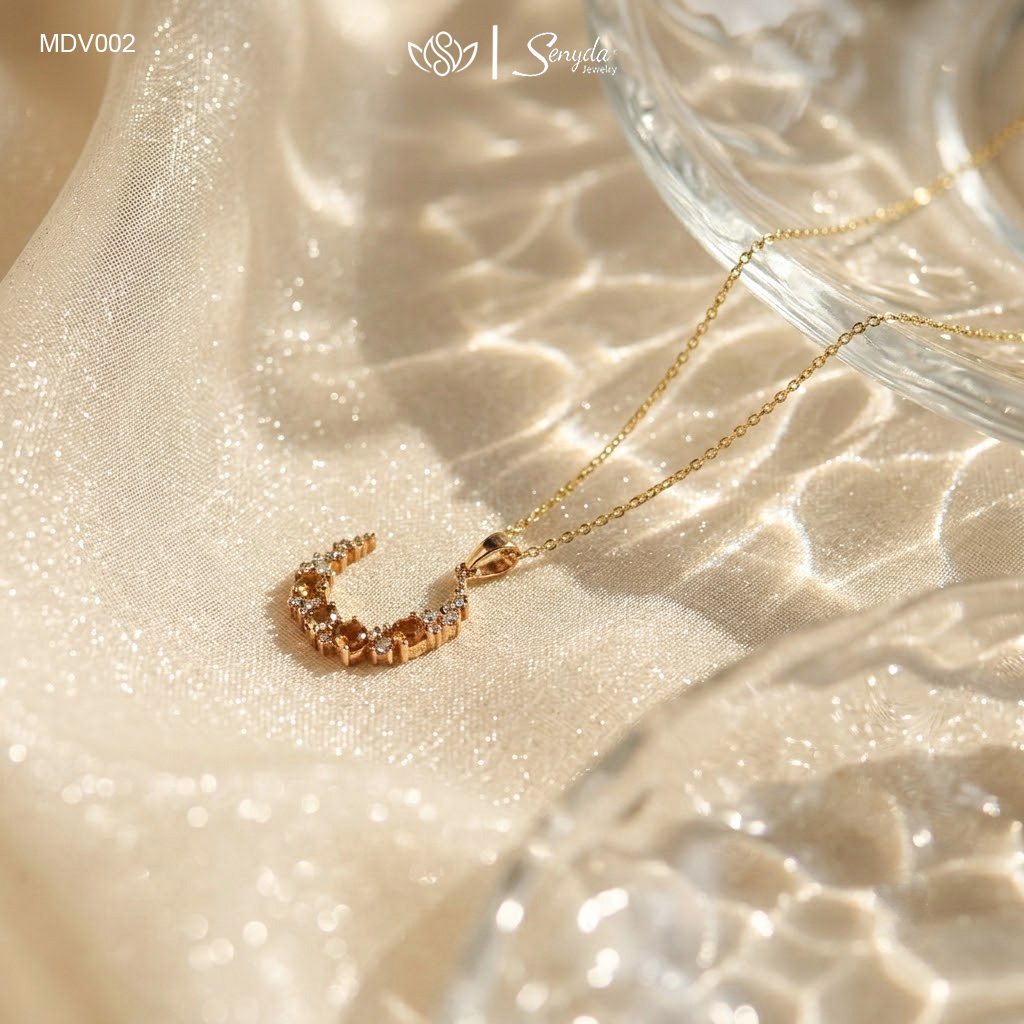 MDV002 Dây chuyền vàng Senyda mặt Mặt trăng Tourmaline vàng