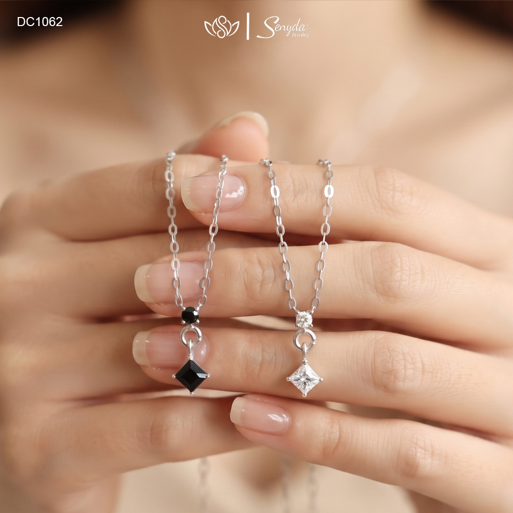 DC1062 Dây chuyền bạc Ý Senyda nụ đá nhỏ treo nụ đá vuông 4mm