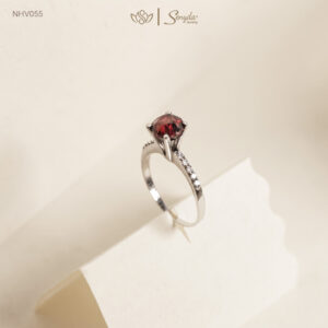 NHV055 Nhẫn vàng Senyda dãy đá 1 hột 4 chấu đá Garnet